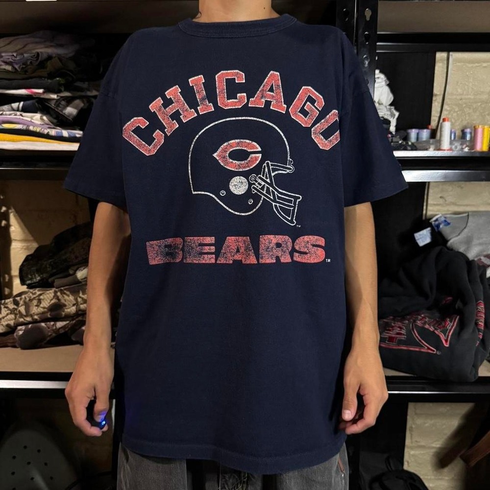 VINTAGE 80s Champion USA Made Navy NFL Chicago Bears Graphic Tee - Medium